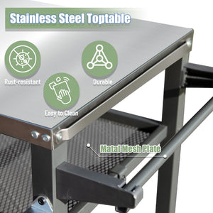 3-Shelf Outdoor Grill Table with Wheels