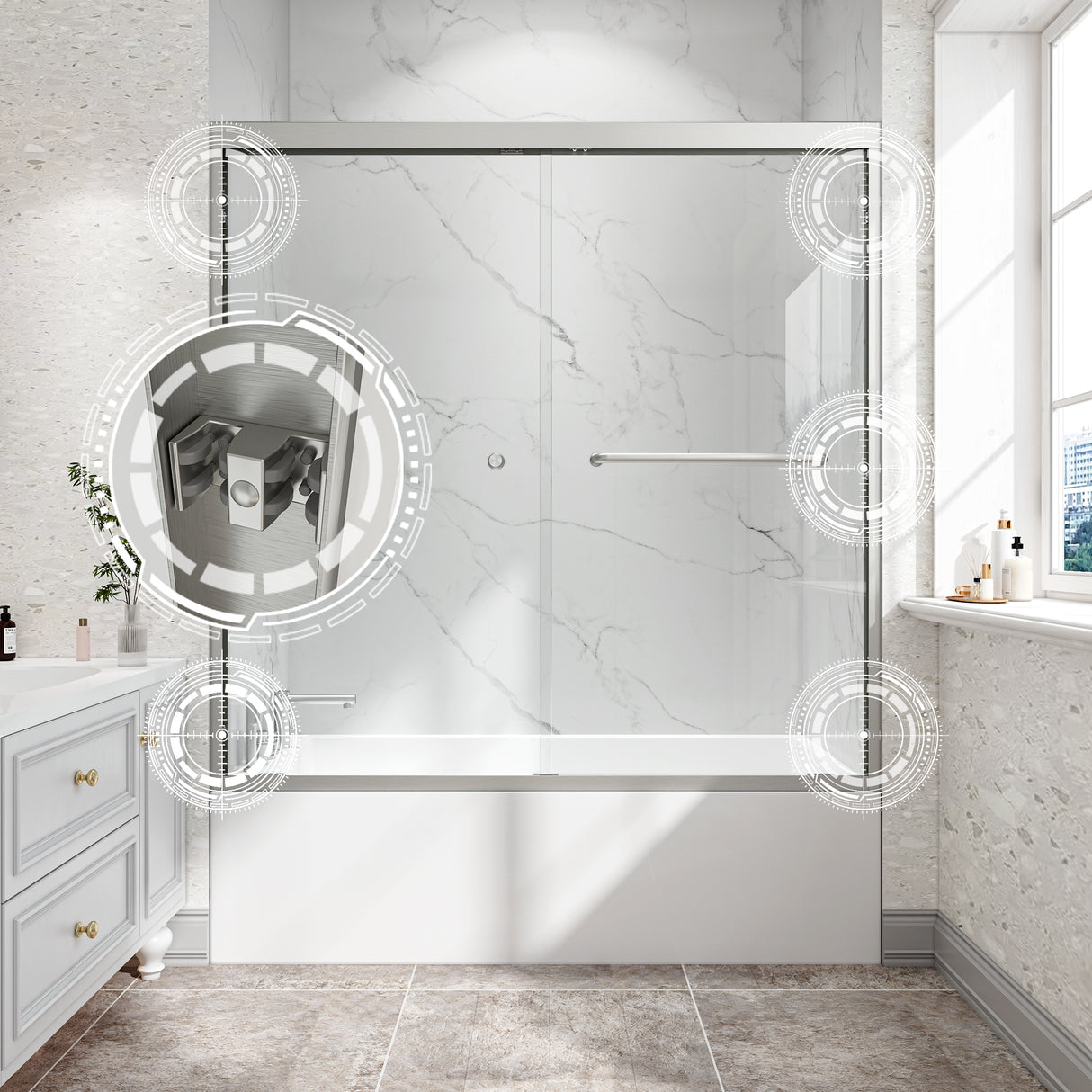 55-60" W x 60" H Brushed Nickel Double Bypass Sliding Shower Door