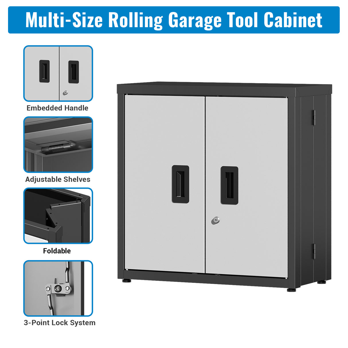Metal Tool Garage Storage Cabinet with 2 Doors and Lock