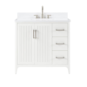 36 Inch Solid Wood Pre-Assembly Bathroom Vanity with US Power - White