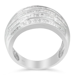 .925 Sterling Silver 1.0 Cttw Baguette-Cut Diamond 6-Row Channel Set Domed Tapered Cocktail Fashion Ring (H-I Color, I2-I3 Clarity) - Size 6-1/2