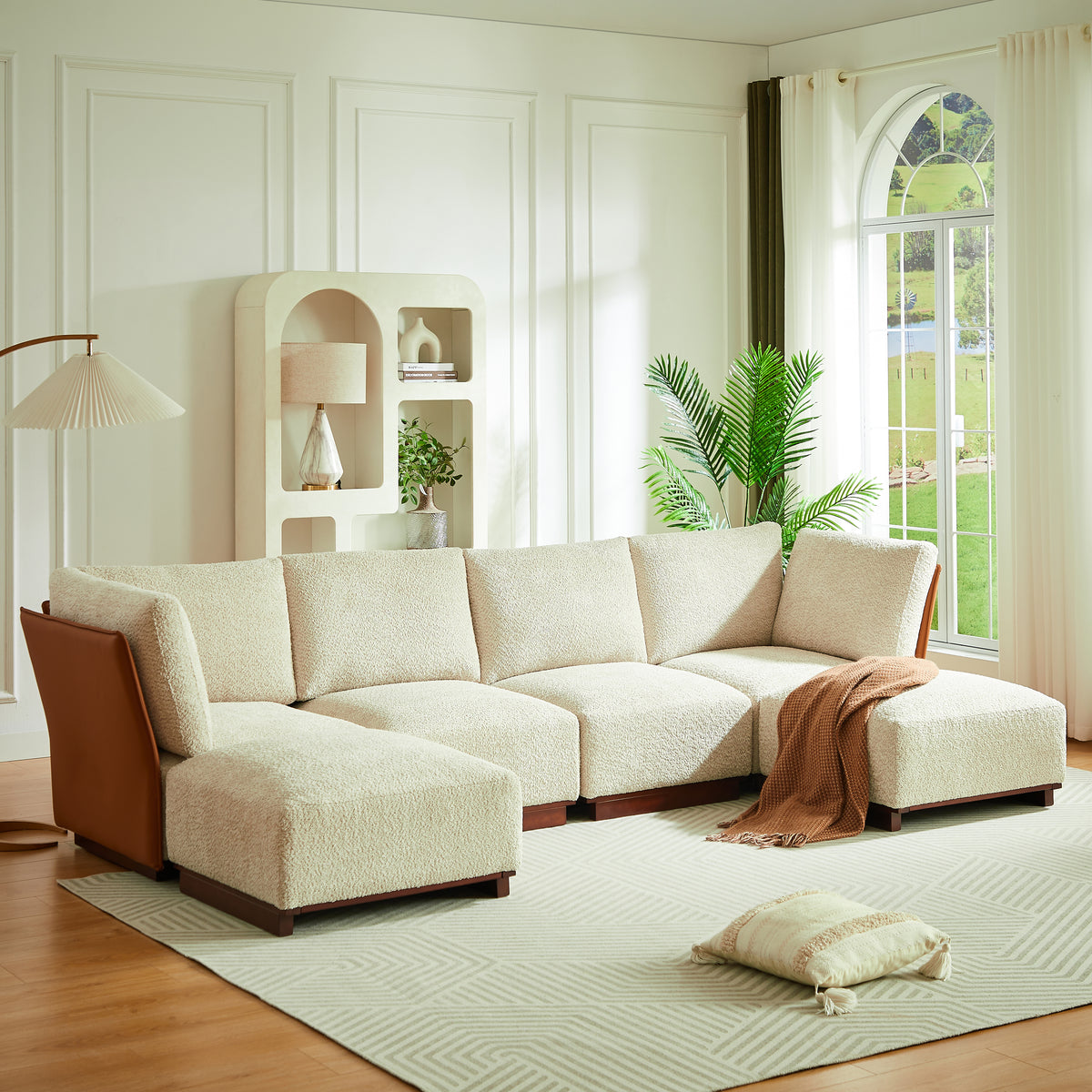 Velora 122 in. 6-Piece U Shaped Boucle Modular Sectional Sofa