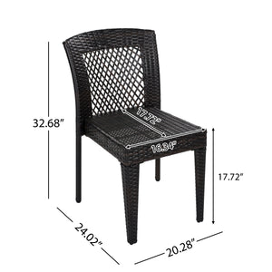 5-Piece Outdoor Dining Set, Acacia Wood Rectangular Patio Table & 4 PE Rattan Iron Frame Dining Chairs