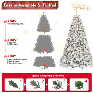 4.5FT Flocked Christmas Tree with 250 UL Lights and 24 Pine Cones