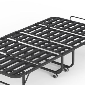 Twin Folding Bed With Memory Foam Mattress, On Wheels, Portable Bed For Adults & Guests - Black