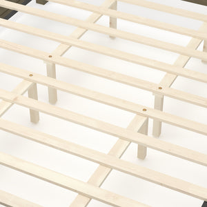 King Size Farmhouse Solid Wood Platform Bed Frame, 50.8-Inch Tall, Beige Linen