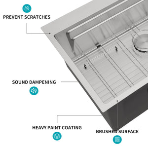 33" Drop In Kitchen Sink Single Bowl 16 Gauge Stainless Steel Ledge Workstation - Black