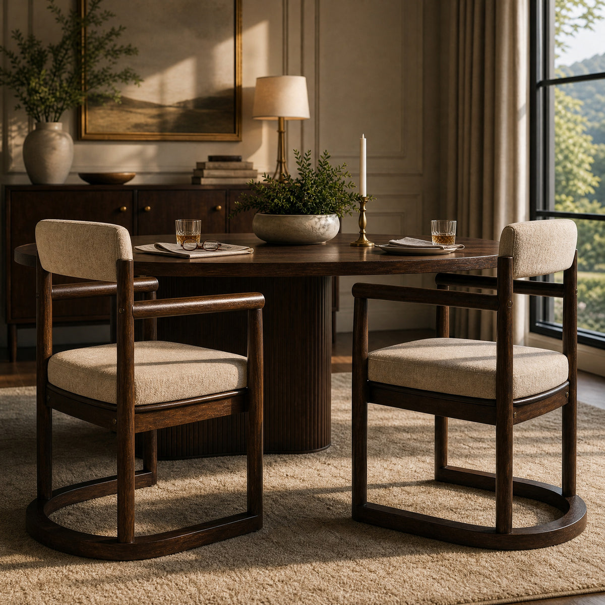 2 Pack Rubberwood Dining Arm Chairs