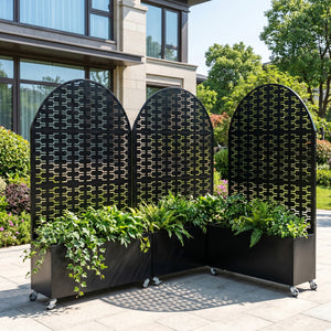 Arched Decorative Privacy Screen with Planter Box
