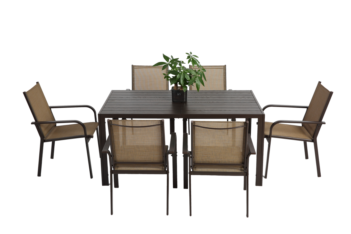 7 Pieces Patio Dining Set with Rectangular Table and 6 Textilene Chairs