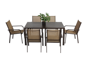7 Pieces Patio Dining Set with Rectangular Table and 6 Textilene Chairs