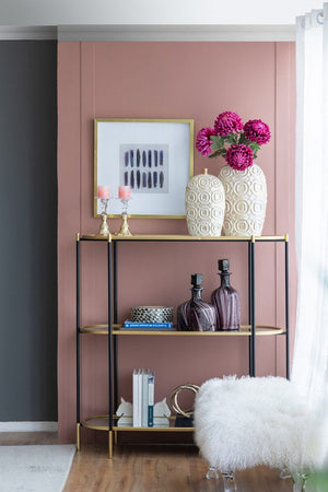 3 Tier Metal Console Table, Mirrored Shelf - Golden Black