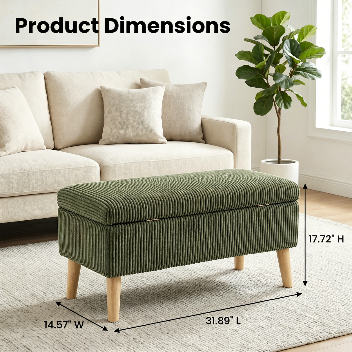 32 Inch Wide Olive Ottoman