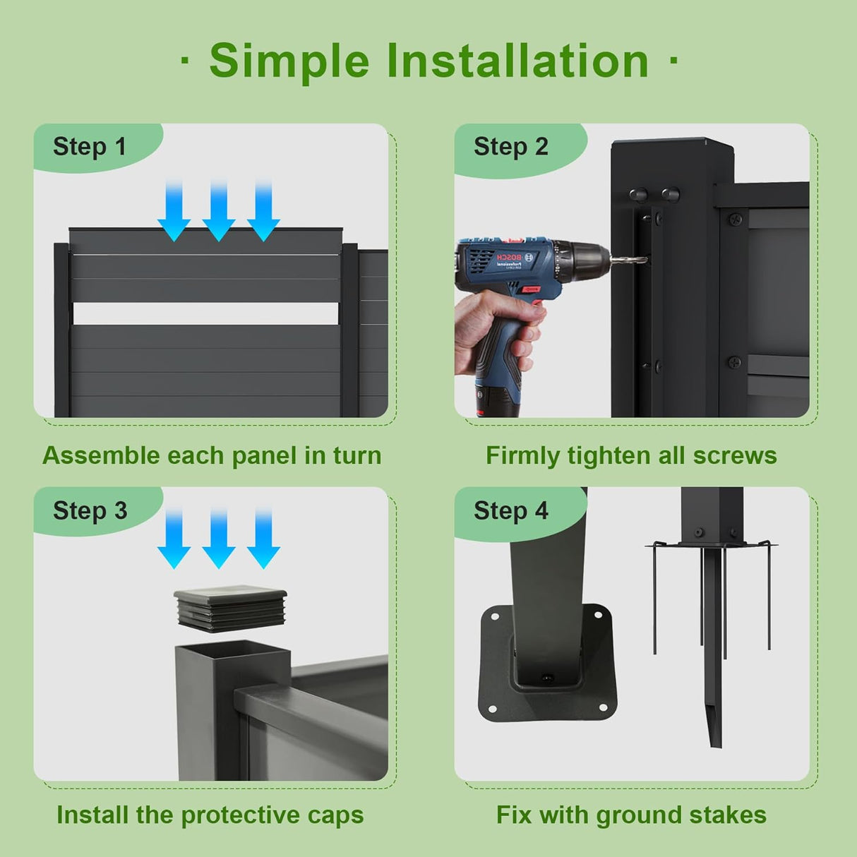 Outdoor Privacy Screens, 50" W x 50" H Air Conditioner Fence, Trash Can Enclosure (3 Panels, Black)