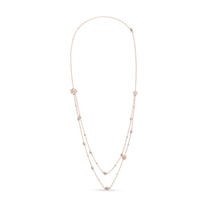 18K Rose Gold 1/2 Cttw Diamond and Freshwater Pearl Double Strand Station Necklace  (G-H Color, SI1-SI2 Clarity) - Adjustable up to 16" to 20"
