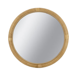 31.9" Woven Rattan Decorative Round Mirror with Wrapped Accents