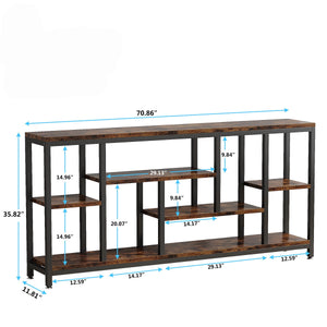 Tribesigns - Extra Long Console Table, 3 Tier With Storage Shelves - Rustic Brown
