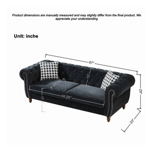 Chesterfield Upholstery Fabric Sofa With Roll Armrest & Nailhead