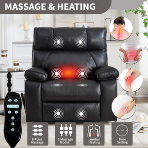 Black Leatheraire Heat Massage Recliner