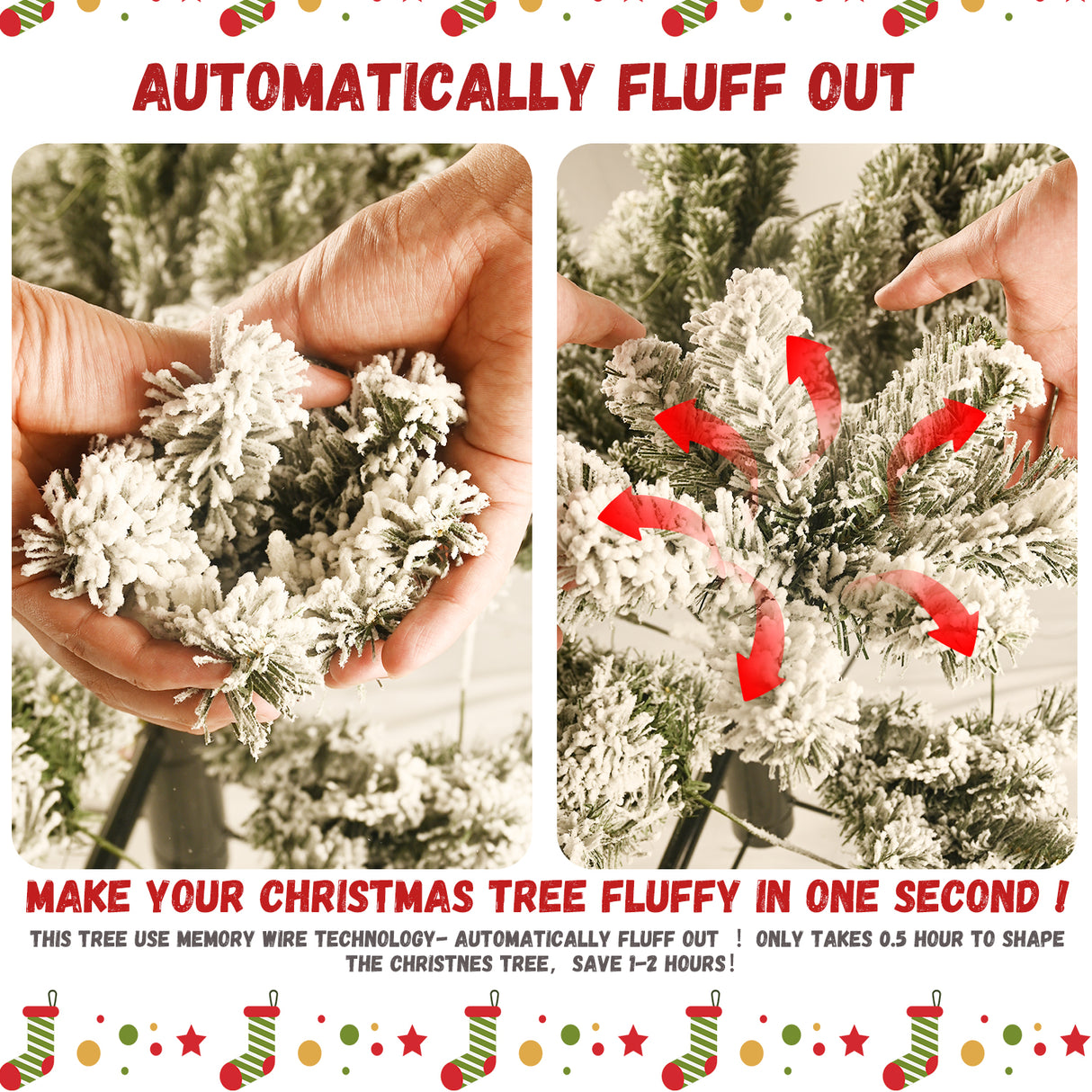 6ft Flocked Pre-Lit Christmas Tree with 300 UL Warm Lights