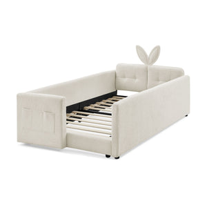 Cute Rabbit Ear Upholstered Platform Bed Frame With Safety Rail