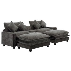 Modern Sectional Sofa With Removable Ottomans, USB Ports