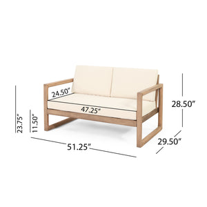 Outdoor Acacia Wood Loveseat and Coffee Table Set with Cushions