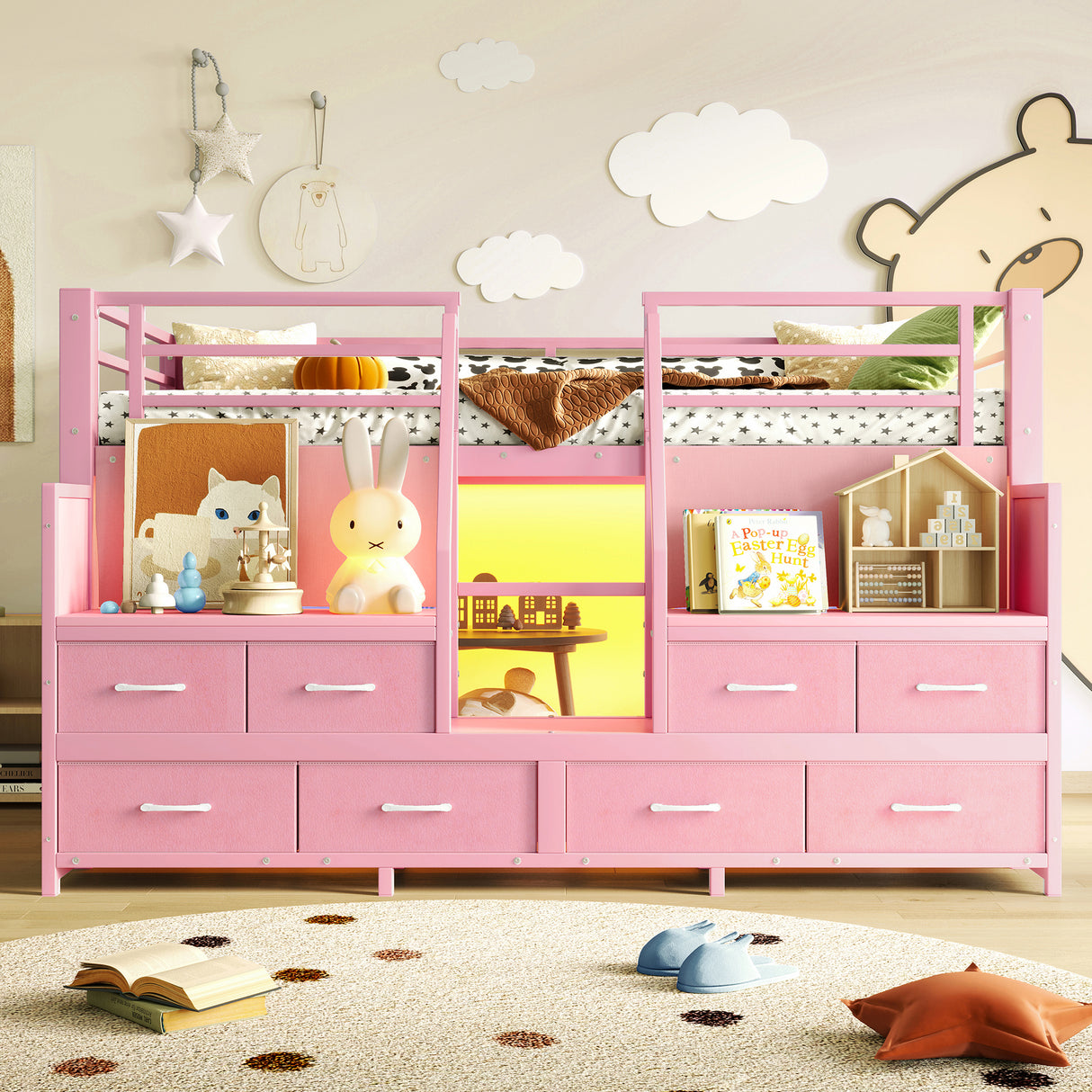 Twin Low Loft Bed with Multi-Storage Spaces