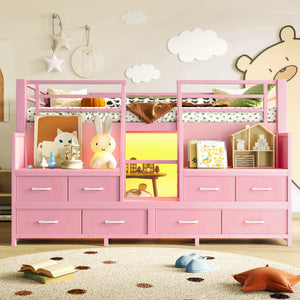 Twin Low Loft Bed with Multi-Storage Spaces