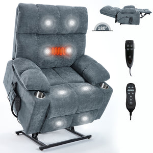 Grey Chenille Power Lift Recliner Chair