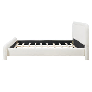 Queen Size Upholstered Platform Bed Frame with Curved Headboard