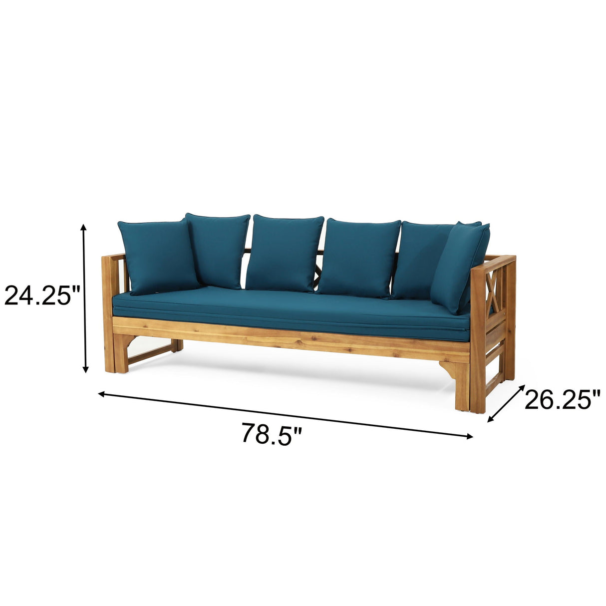 Outdoor Daybed With X-Shaped Panel Backrest And Armrests - Teak - Best Buy Furniture
