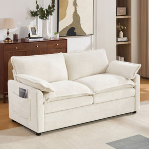 Modern Loveseat Sofa, Upholstered Couch With Side Storage Pockets