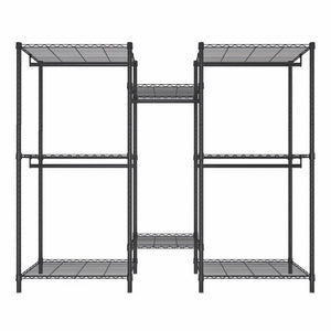 Heavy Duty Garment Rack With 8 Adjustable Wire Shelves And 5 Clothes Rails, Freestanding Closet Organizer Metal - Black