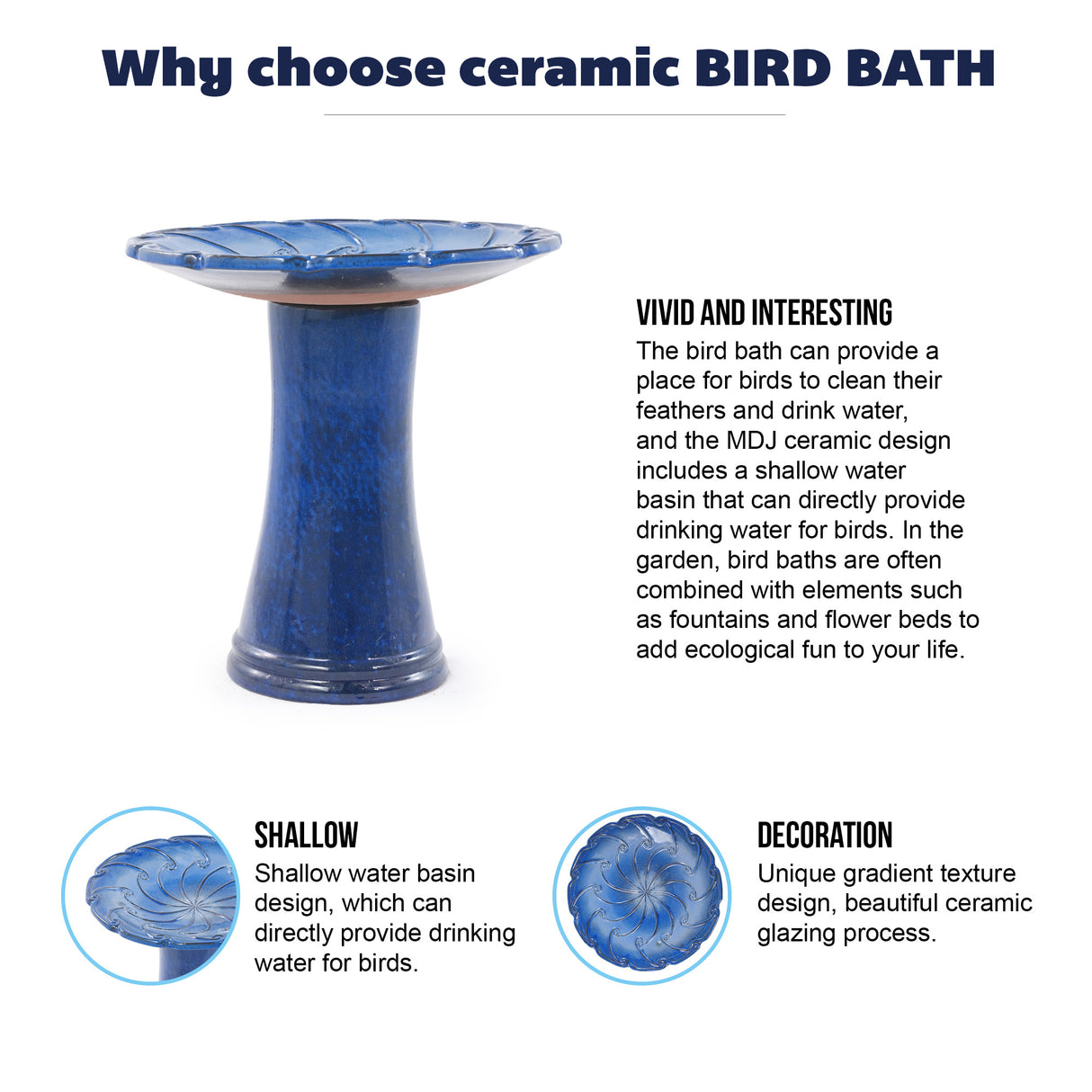 Handmade Glazed Ceramic Bird Bath, Sapphire