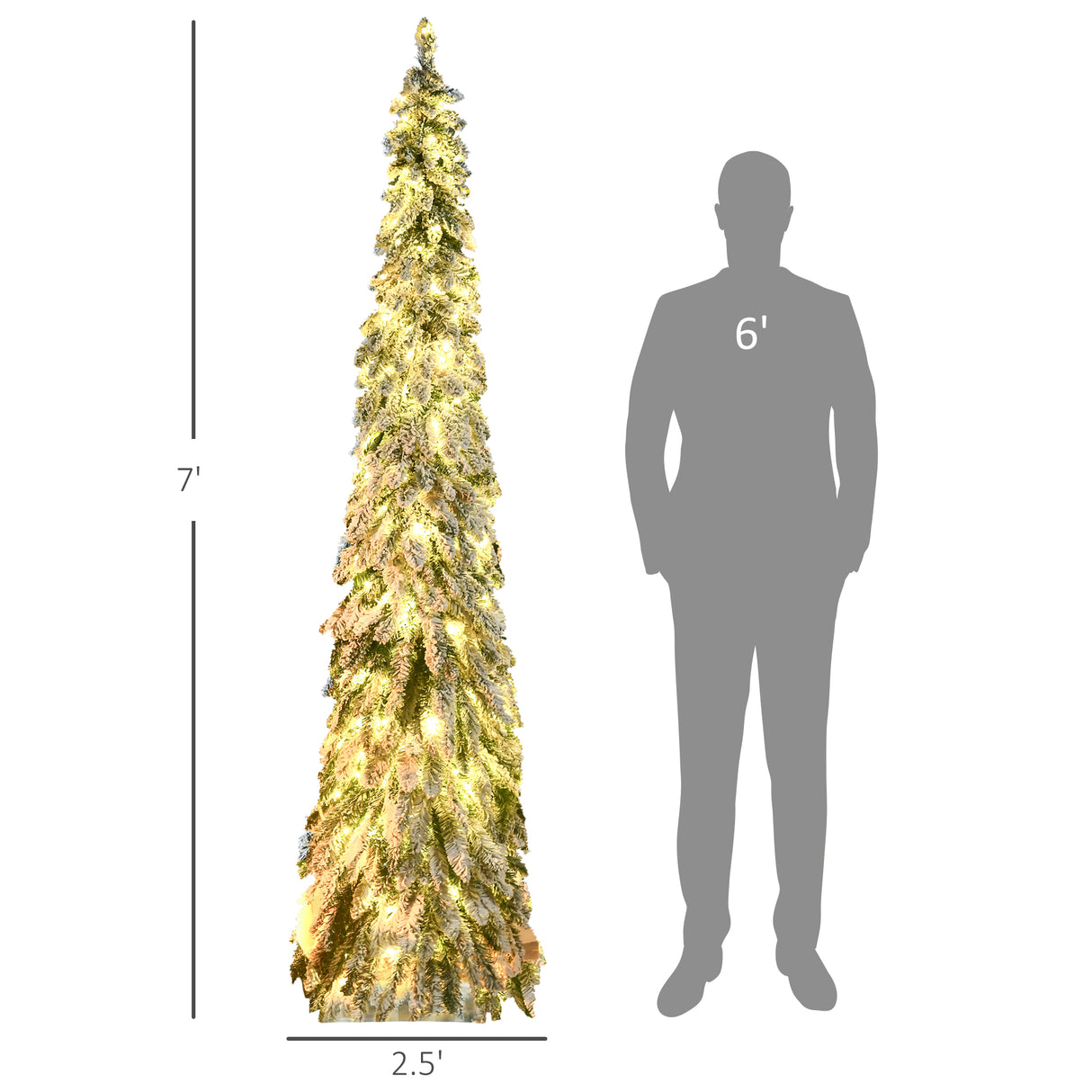 HOMCOM 7ft Tall Prelit Pencil Artificial Christmas Tree