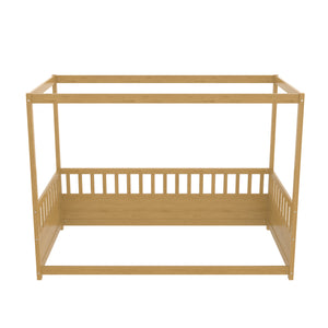 Twin Size Canopy Bed Frame with Guardrails for Kids
