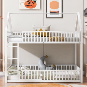 Metal House Bunk Bed With Fence And Door