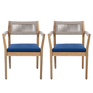 Braided Acacia Wood Outdoor Dining Chairs Set of 2 – Teak Look