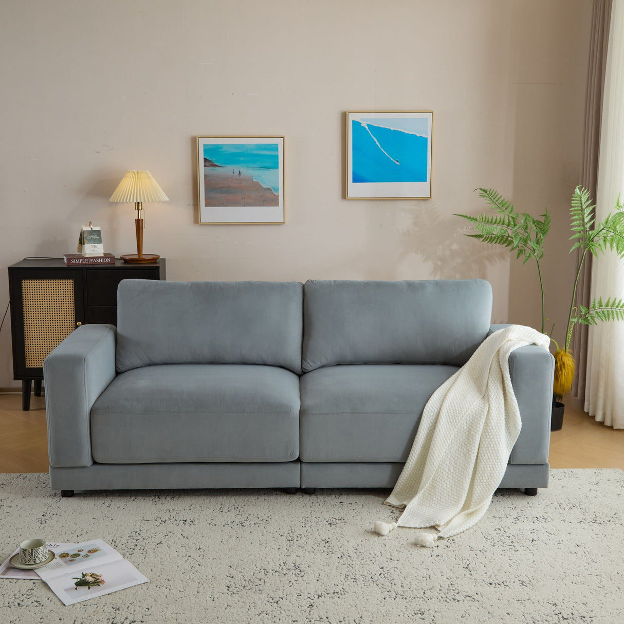 Modern Square Arm Sofa With Soft Fabric Upholstery, Deep Cushions - Best Buy Furniture