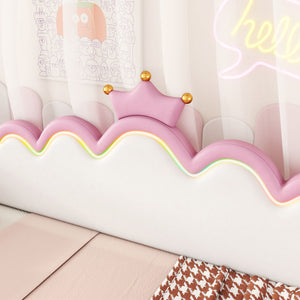 Extending Daybed With LED Lights, Modern Upholstered Princess Daybed With Crown Headboard