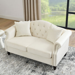 2 Seater Chesterfield Sofa With Rolled Arms And Nailhead Trim For Living Room