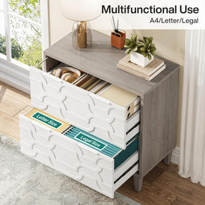 2 Drawer Lateral File Cabinet, Fits A4 / Letter / Legal - Gray / White