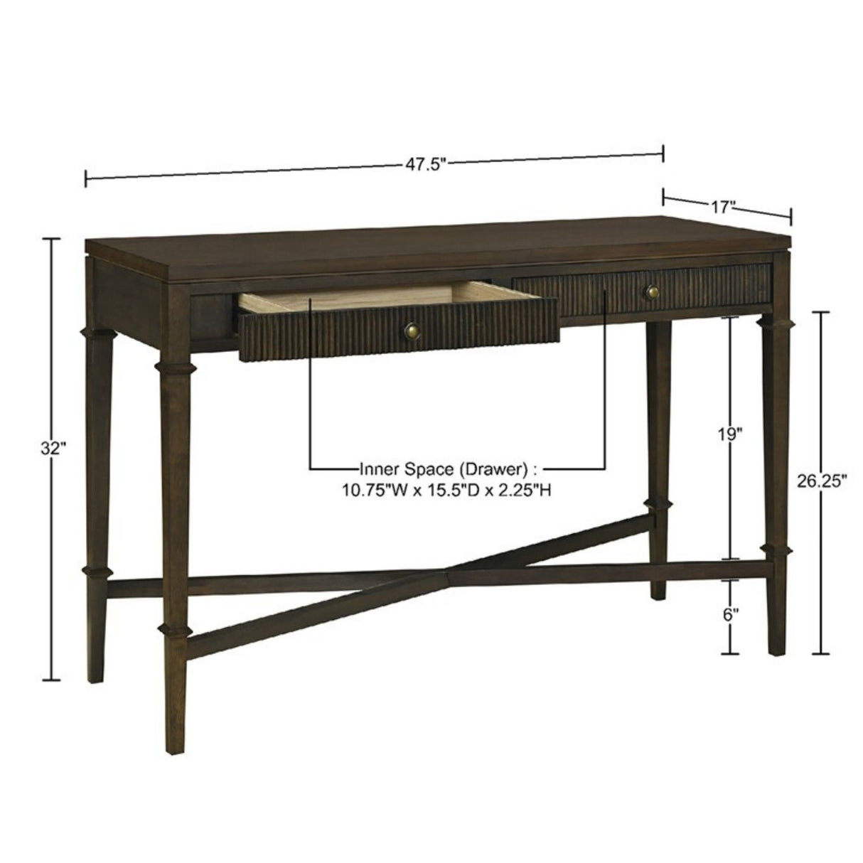 Fluted - 2 Drawer Storage Console Table - Brown