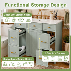 36" Green Bathroom Vanity with Ceramic Sink