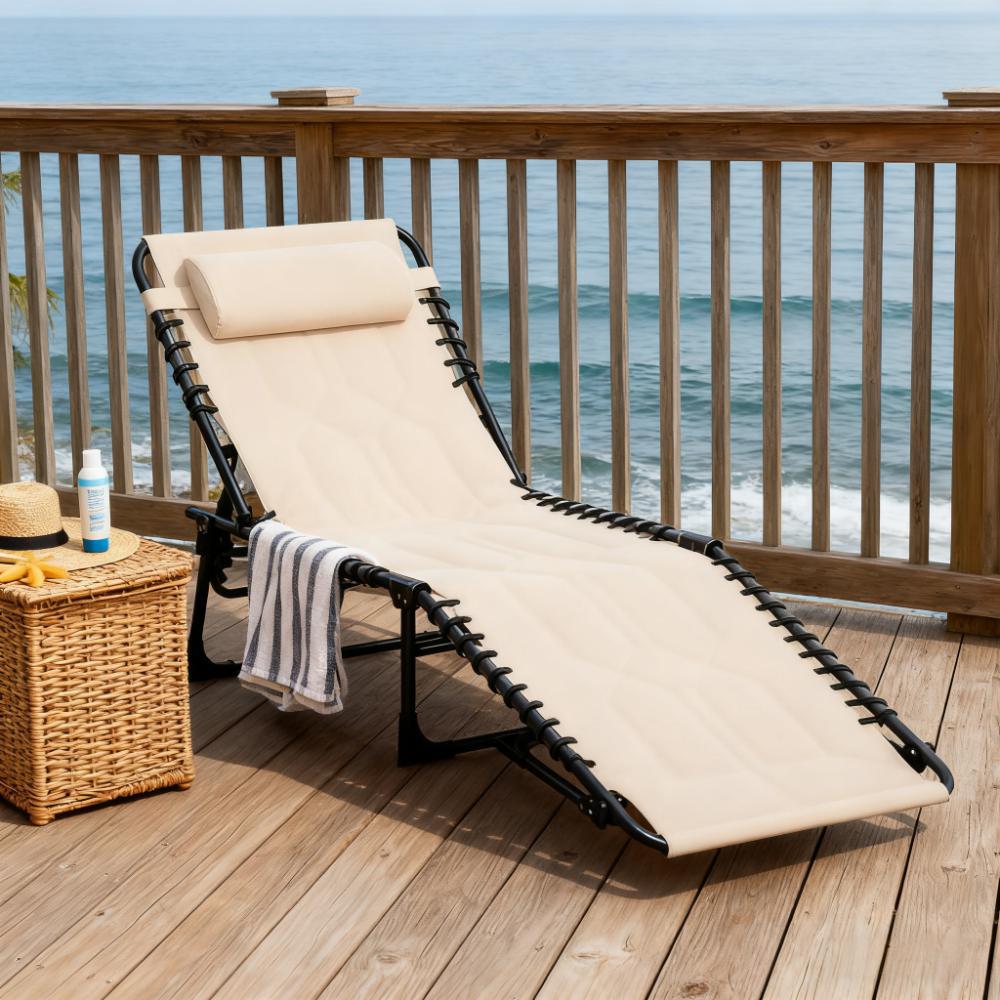 Outdoor Reclining Camping Tanning Chair with Headrest
