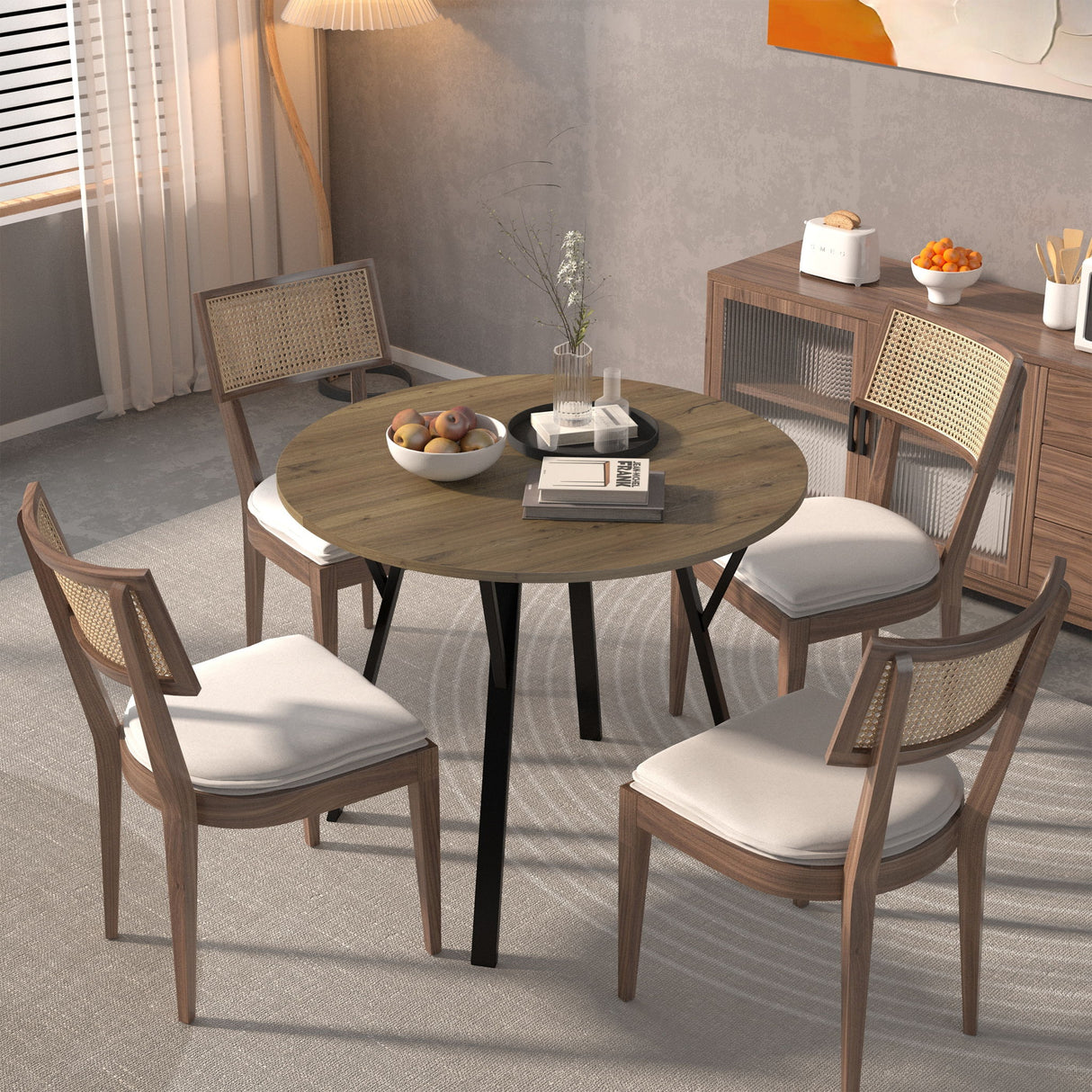 Round Dining Table, For 2 - 4 People - Rustic Brown