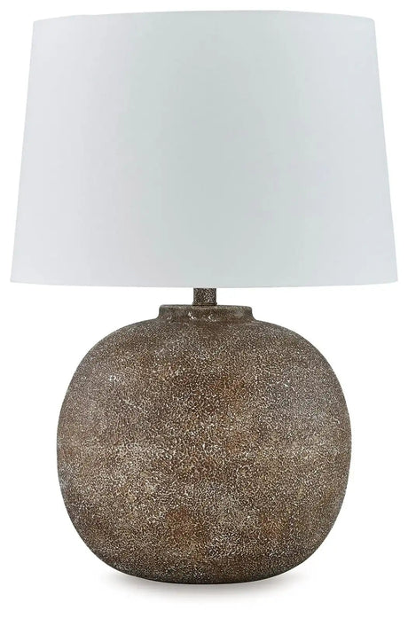 Neavesboro - Metal Table Lamp - Antique Brown / White - Best Buy Furniture