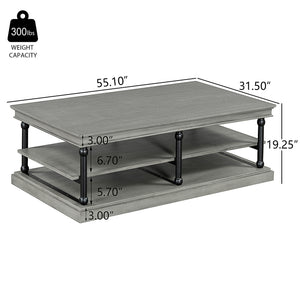 55.1" Wood Coffee Table with Storage Shelves