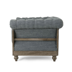 Fabric Upholstered Club Chair With Scrolled Tuxedo Arms